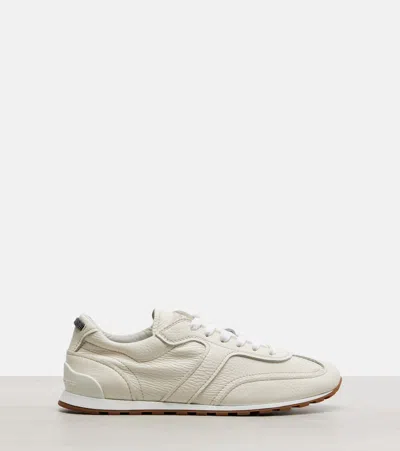 Brunello Cucinelli Grained Soft Leather Runners With Shiny Loops Shoes In White