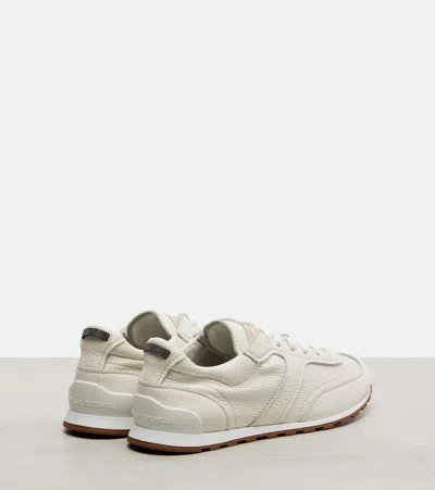 Brunello Cucinelli Grained Soft Leather Runners With Shiny Loops Shoes In White