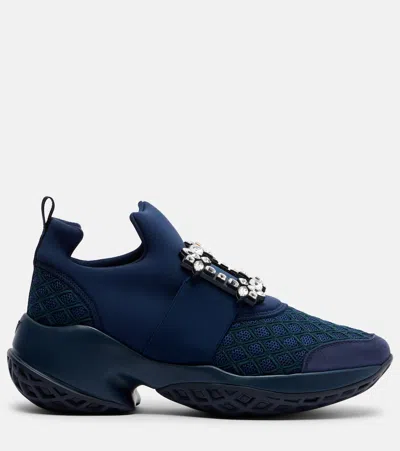Roger Vivier Viv Crystal Buckle Slip-on Sneaker In Blue