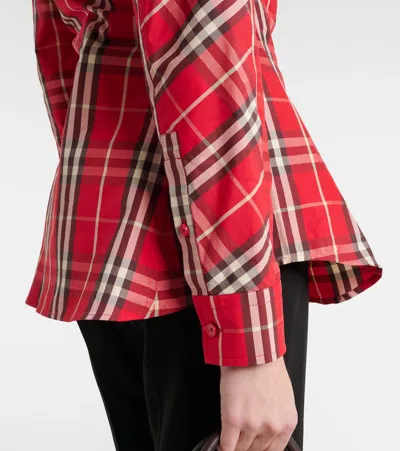 Burberry Check Peplum Cotton Shirt In Red
