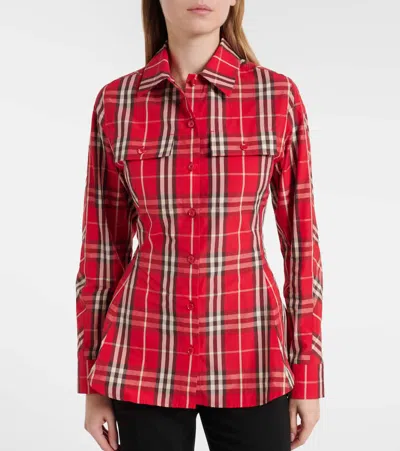 Burberry Check Peplum Cotton Shirt In Red