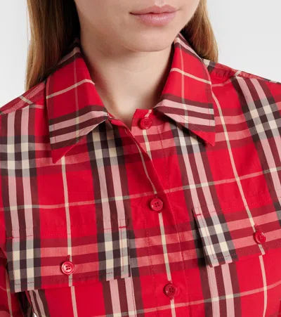 Burberry Check Peplum Cotton Shirt In Red