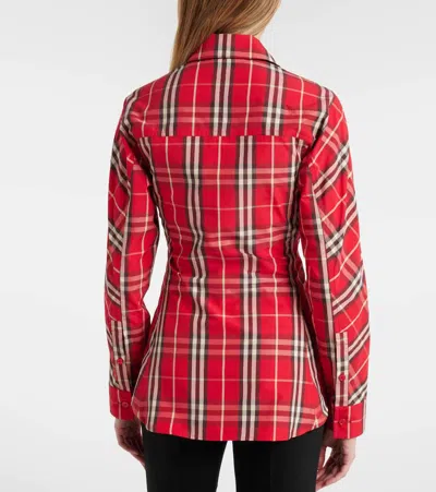 Burberry Check Peplum Cotton Shirt In Red