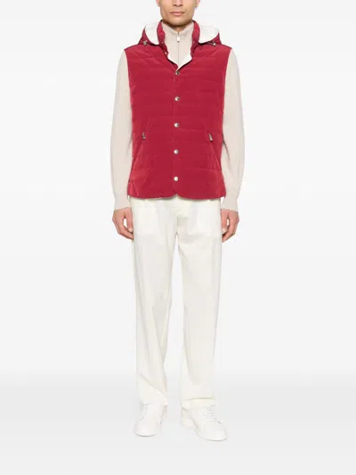 Brunello Cucinelli Hooded Down Gilet Sleeveless Quilted Design In Brown