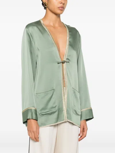 Forte Forte Green Jacket With Toggle Closure On The Front And Contrasting Trim In Viscose Blend Woman In Green