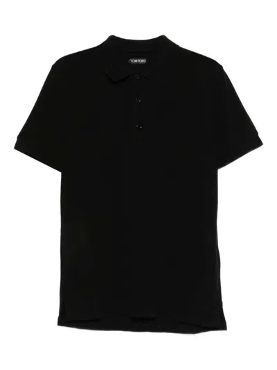 Tom Ford Mens Black Short-sleeve Lyocell-cotton Piquet Polo Shirt In Black