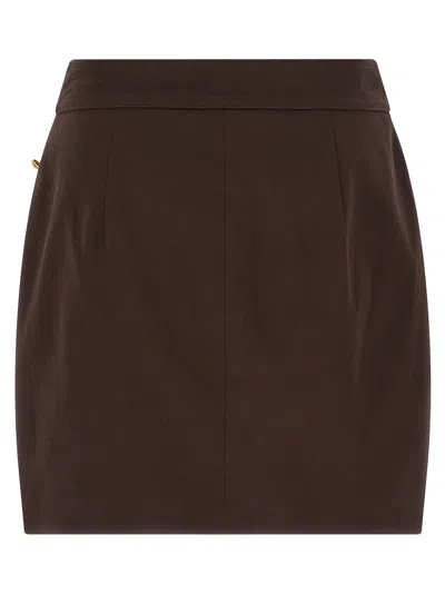 Elisabetta Franchi Asymmetrical Jewel-button Mini Skirt In Brown