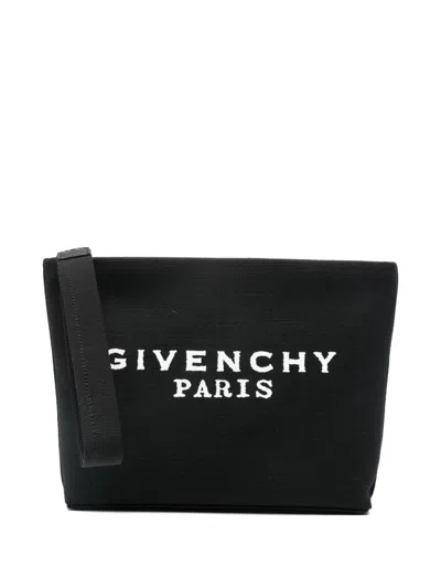 Givenchy Paris Signature Logo Zipped Pouc In Black