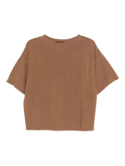 Fabiana Filippi Wool Cotton Knit Sweater Short Sleeves In Brown