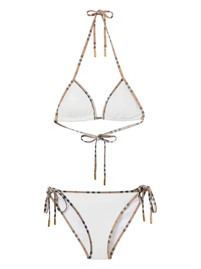 Burberry Mata Checked-piped Triangle Bikini In Brown