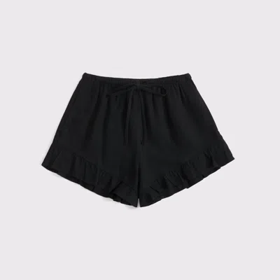 Abercrombie & Fitch Linen-blend Ruffle Pull-on Short In Black