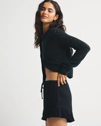 Abercrombie & Fitch Linen-blend Ruffle Pull-on Short In Black