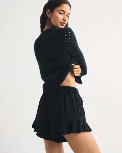 Abercrombie & Fitch Linen-blend Ruffle Pull-on Short In Black