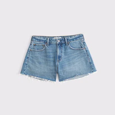 Abercrombie & Fitch Curve Love Mid Rise A-line Short In Blue