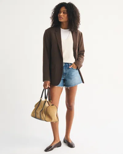 Abercrombie & Fitch Curve Love Mid Rise A-line Short In Blue