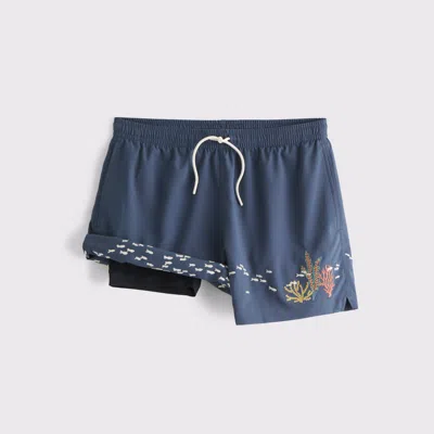 Abercrombie & Fitch Pull-on Micro-texture Swim Trunk In Blue