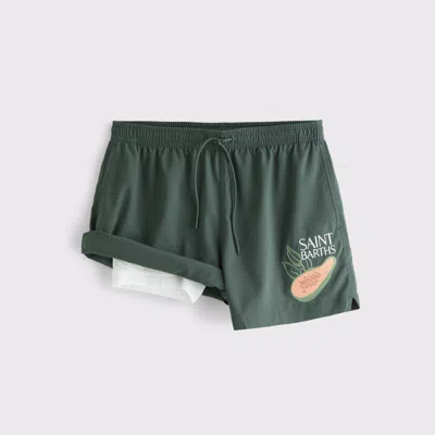 Abercrombie & Fitch Pull-on Micro-texture Swim Trunk In Green