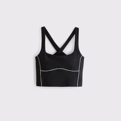 Abercrombie & Fitch Ypb Sculptlux Sports Bra With White Stitching In Black