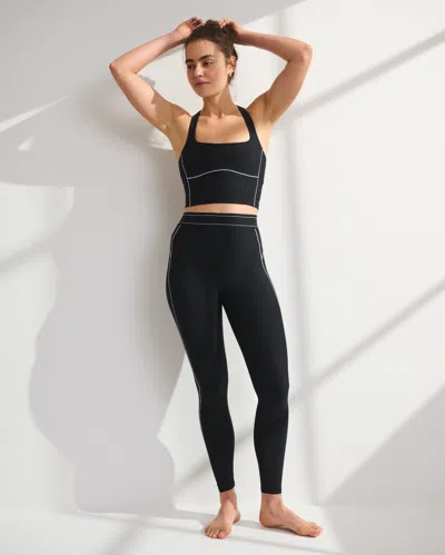 Abercrombie & Fitch Ypb Sculptlux Sports Bra With White Stitching In Black