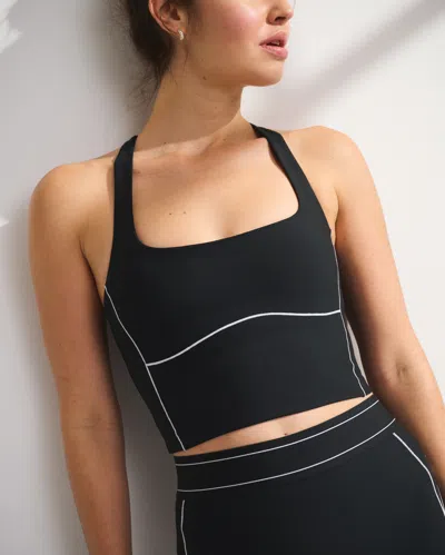 Abercrombie & Fitch Ypb Sculptlux Sports Bra With White Stitching In Black