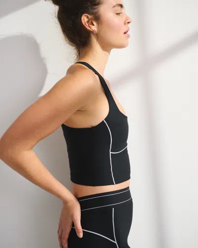 Abercrombie & Fitch Ypb Sculptlux Sports Bra With White Stitching In Black