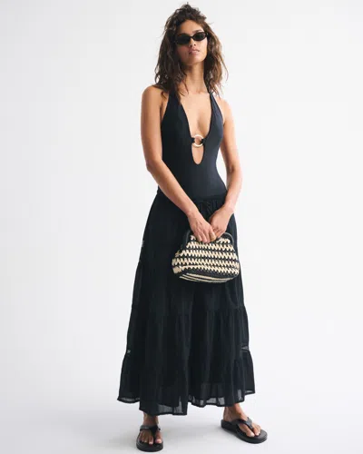 Abercrombie & Fitch Halter Plunge One-piece Swimsuit In Black