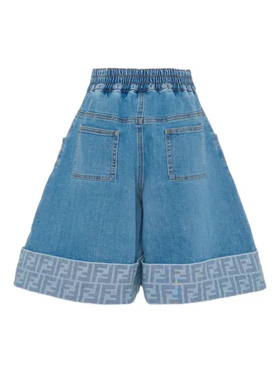Fendi Button-front Denim Shorts In Blue