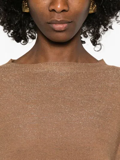 Fabiana Filippi Wool Cotton Knit Sweater Short Sleeves In Brown