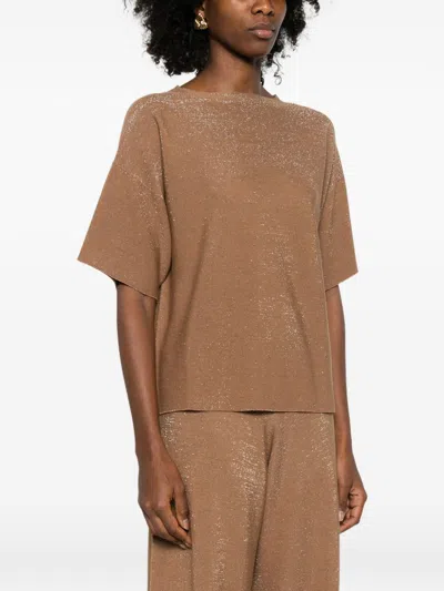 Fabiana Filippi Wool Cotton Knit Sweater Short Sleeves In Brown