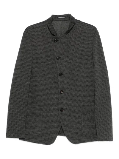 Emporio Armani Textured Fabric Blazer Featuring Front Pockets In Green