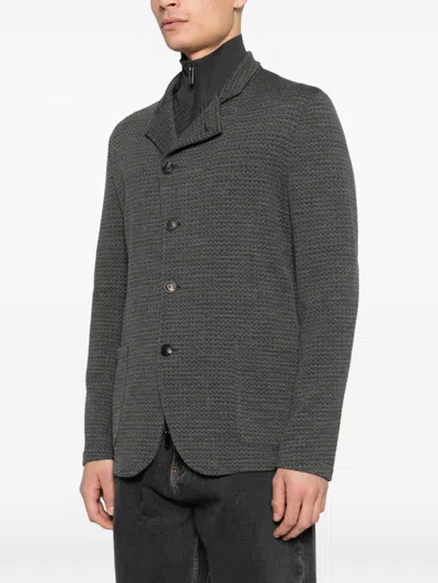 Emporio Armani Textured Fabric Blazer Featuring Front Pockets In Green
