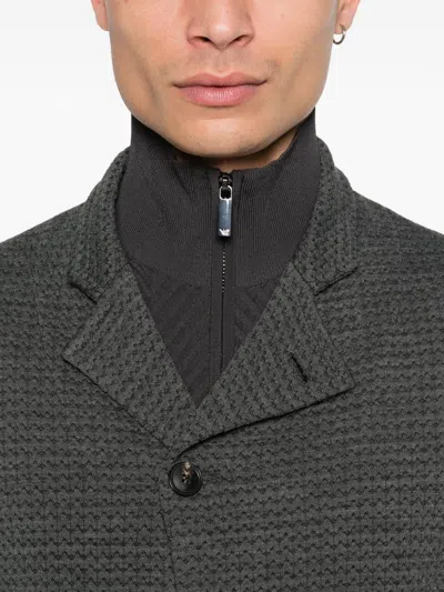 Emporio Armani Textured Fabric Blazer Featuring Front Pockets In Green