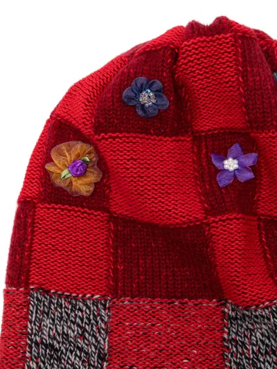 Yanyan Knits Checked Beanie In Red