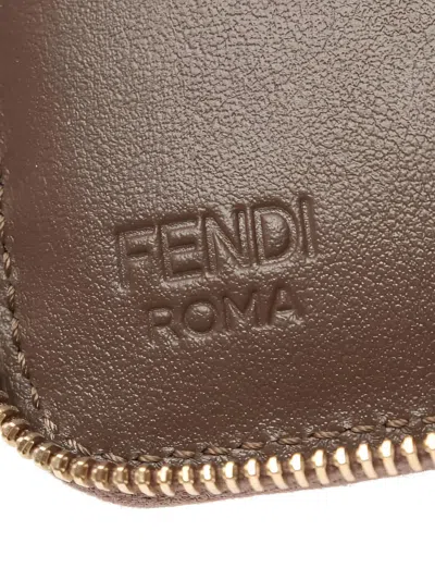 Pre-owned Fendi 2020s Ff Diamond Zipper Leather Wallet In Brown