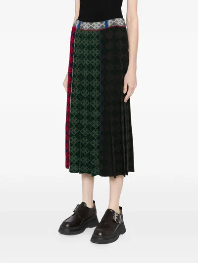 Yanyan Knits Argyle-checked Midi Skirt In Green