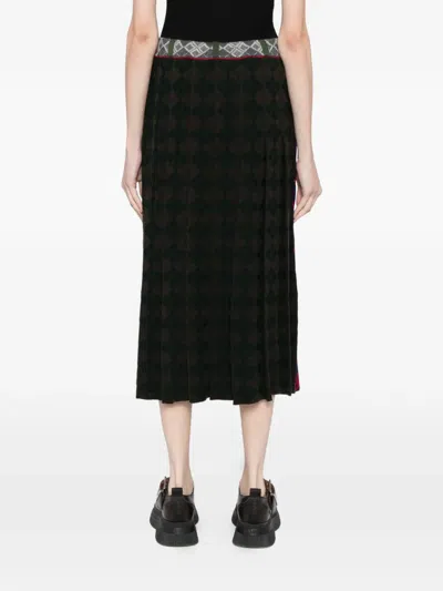 Yanyan Knits Argyle-checked Midi Skirt In Green