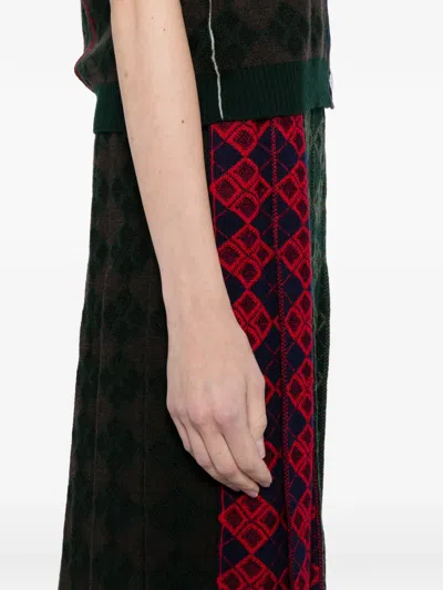 Yanyan Knits Argyle-checked Midi Skirt In Green