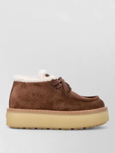 Prada Suede Lace Up Flatform Chukka Boot In Brown