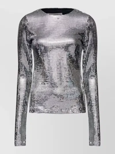 Mm6 Maison Margiela Metallic Long-sleeve T-shirt In Silver
