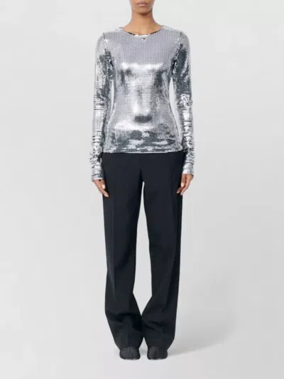 Mm6 Maison Margiela Metallic Long-sleeve T-shirt In Silver