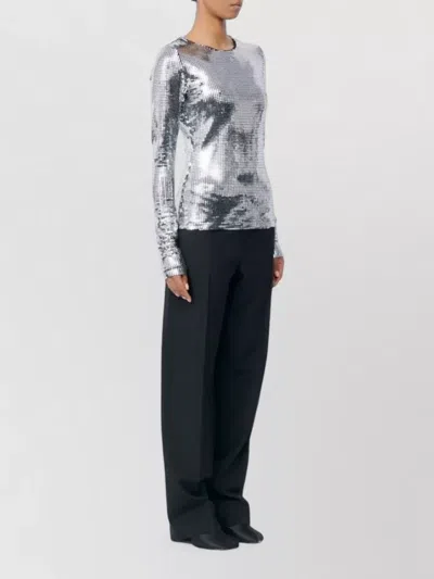 Mm6 Maison Margiela Metallic Long-sleeve T-shirt In Silver