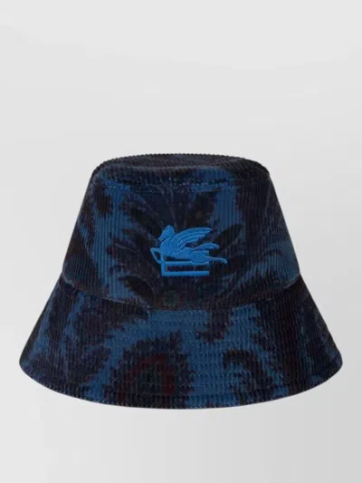 Etro Ribbed Bucket Hat Man Wide Brim In Blue