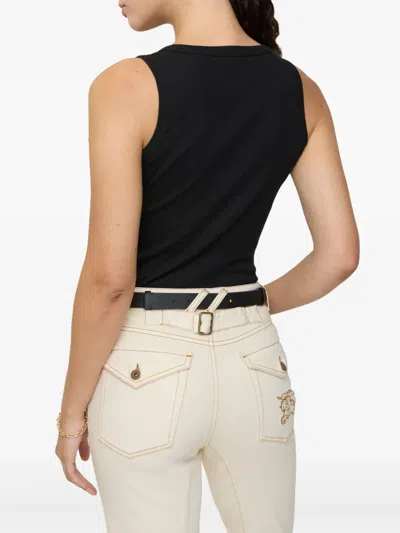Burberry Ribbed Adjustable Drawstring Tank Top With Equestrian Knight Design In Black