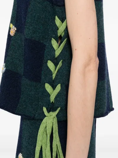 Yanyan Knits Checked Cardigan In Blue