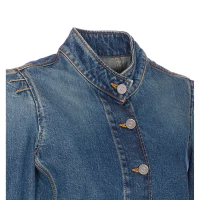 Alaïa Alaia Blue Washed Denim High-neck Jacket Women In Blue