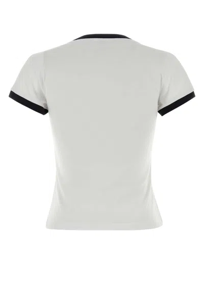 Ganni Women White Crewneck T-shirt With Maxi Print On The Front In Cotton Woman In Multi