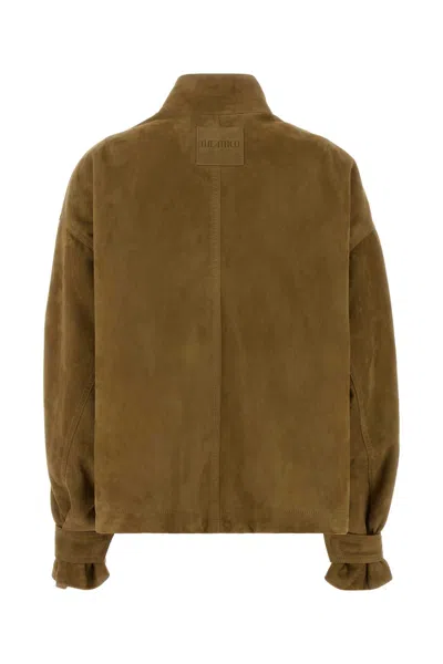 Attico Biscuit Suede Bomber Jacket In Sand