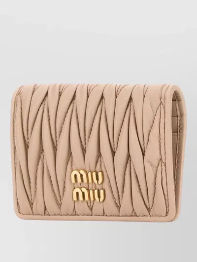 Miu Miu Nappa Leather Card Holder Quilted Foldover In Neutral