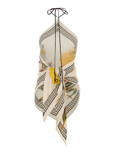 Blumarine Women Multicolor Top With All-over Floral Print And Knot Closure In Viscose Woman In Multi