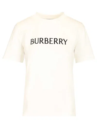 Burberry Ribbed Cotton Jersey T-shirt With Logo Print In Neutral